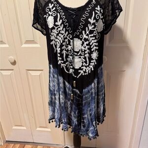 Black and Blue Embroidered Tunic